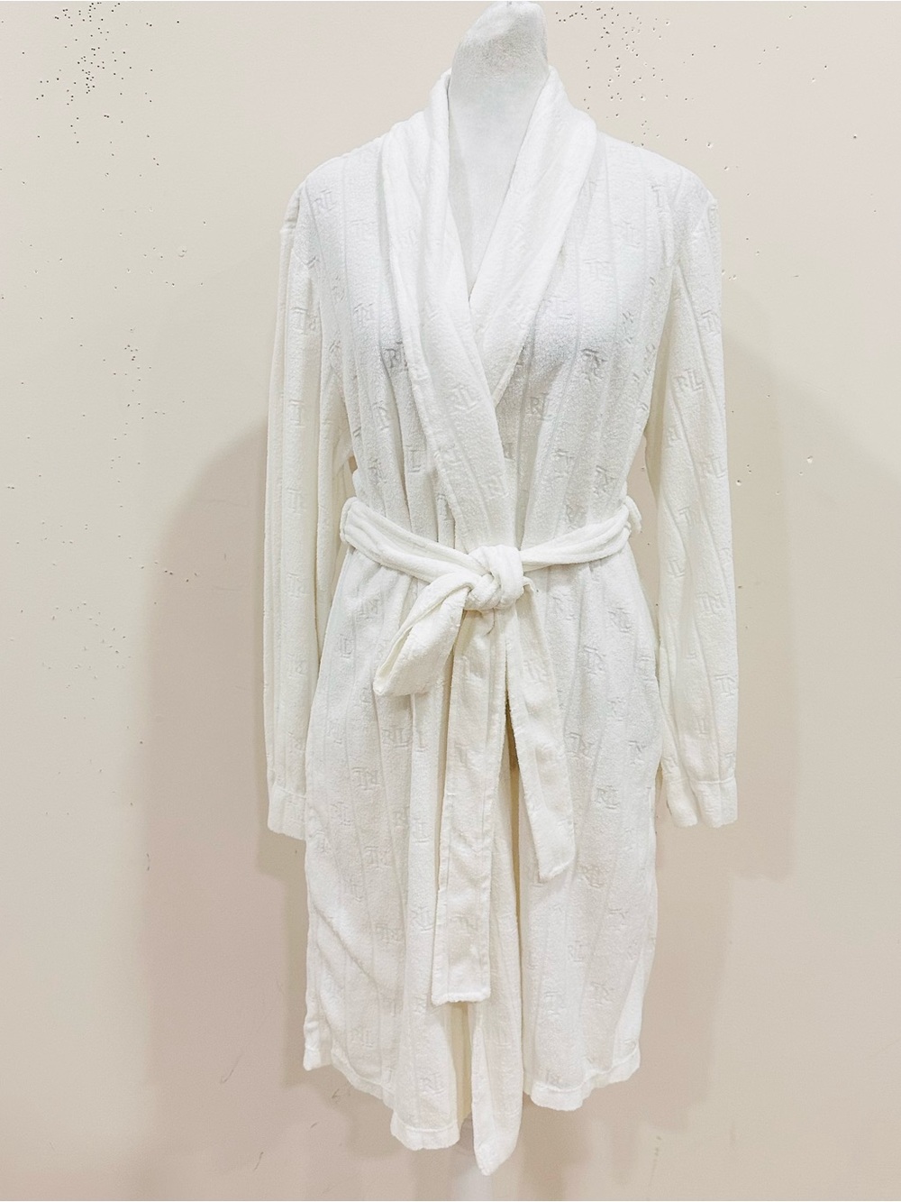 Lauren Ralph Lauren Robe Womens L White Terry Cloth RL Monogram Belt